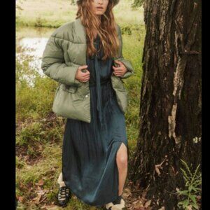 NWT J.Crew Featherweight Satin Tie-Neck Midi in Deep Midnight Side Slit Dress L